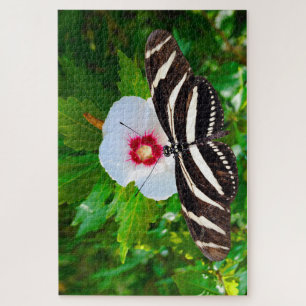 Puzzle Mariposa de cebra con corazón rojo hibiscus