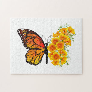 Puzzle Mariposa de flores con amapola amarilla de Califor