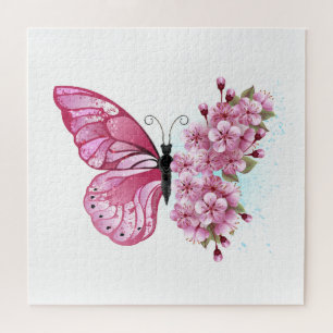 Puzzle Mariposa de flores con Sakura rosa