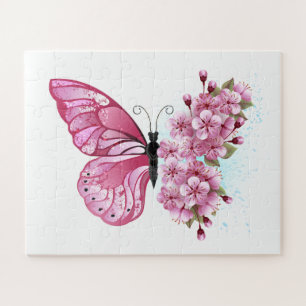 Puzzle Mariposa de flores con Sakura rosa