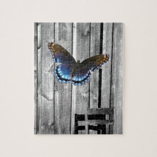 Puzzle Mariposa de madera resistida apenada del azul del