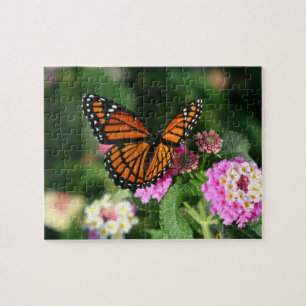 Puzzle Mariposa de monarca, Lantana Flowers.Puzzle