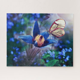 Puzzle Mariposa de primavera en flor azul