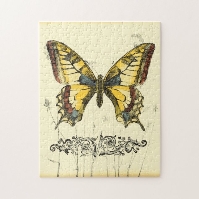 Puzzle Mariposa decorativa con flores silvestres (Vertical)
