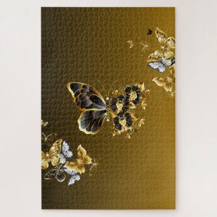 Puzzle Mariposa dorada de medianoche: brillo botánico