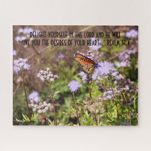 Puzzle Mariposa en flores silvestres con verso del salmo  (Horizontal)