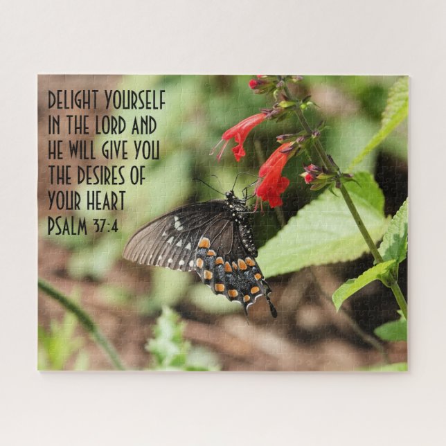 Puzzle Mariposa en flores silvestres con verso del salmo  (Horizontal)