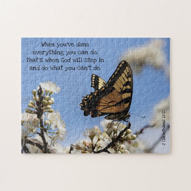 Puzzle Mariposa en los floreros blancos con versículo de  (Horizontal)