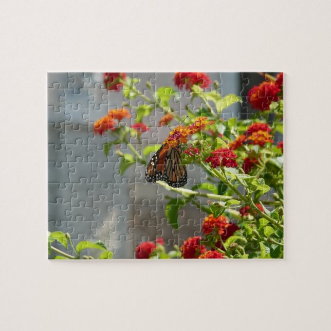 Puzzle Mariposa Monarca en Arbusto de Mariposas Rojo (Horizontal)
