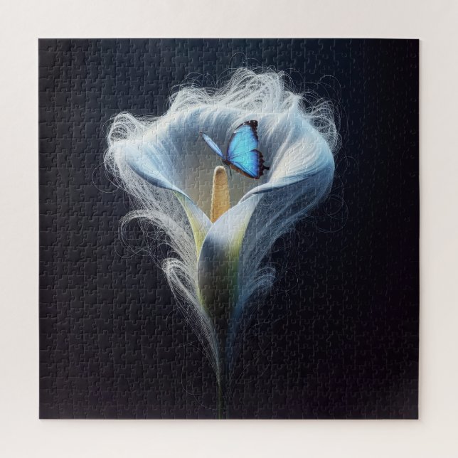 Puzzle Mariposa Morfo Azul Común En Lily (Vertical)