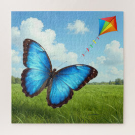 Puzzle Mariposa Morpho Común Volando una Cometa