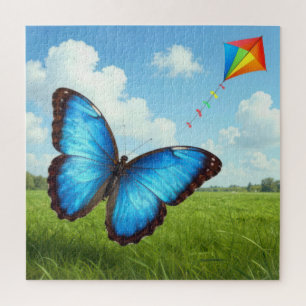 Puzzle Mariposa Morpho Común Volando una Cometa