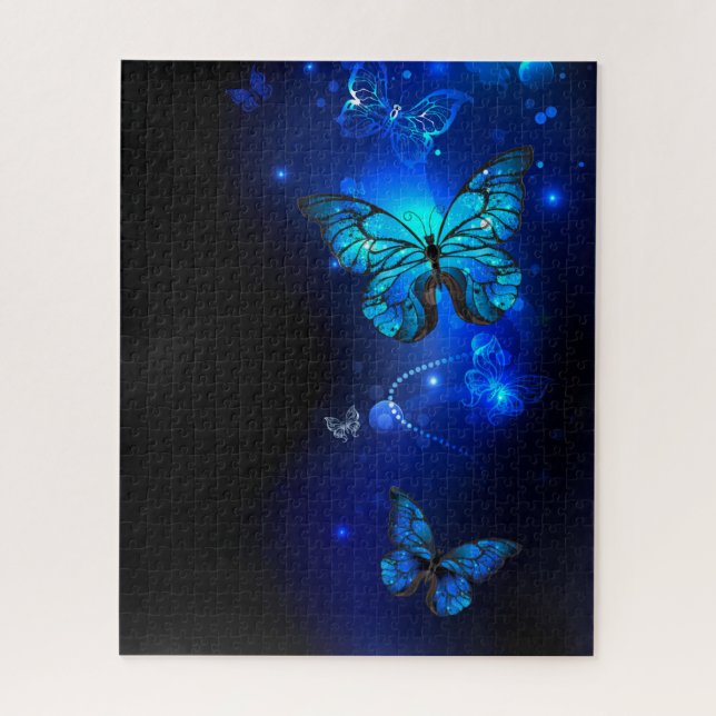 Puzzle Mariposa Morpho en fondo oscuro (Vertical)