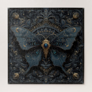 Puzzle Mariposa Ornada de Color Azul Oscuro con Filigrana