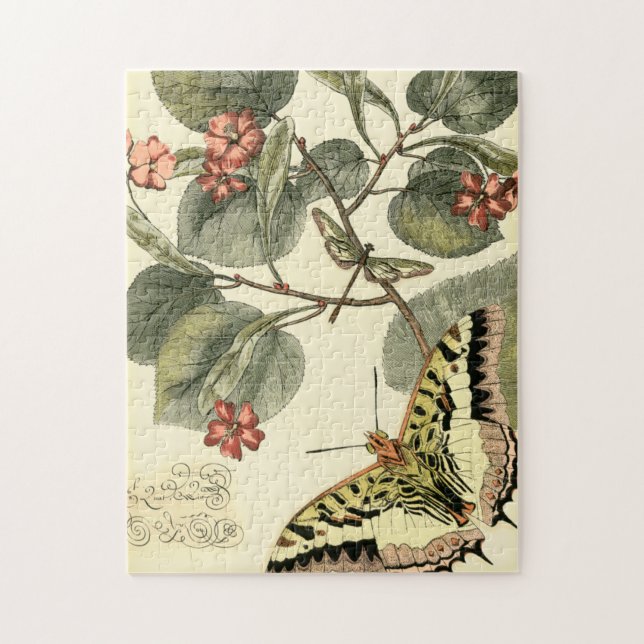 Puzzle Mariposa y libélula con flores rojas (Vertical)