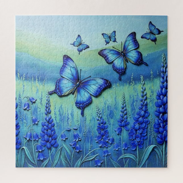 Puzzle Mariposas Azules con Flores Azules, (Vertical)
