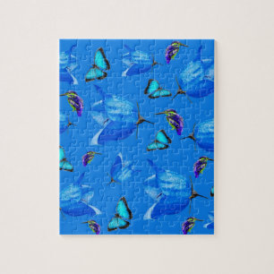 Puzzle Mariposas Azules, Pescadores Y Flores De Campana,