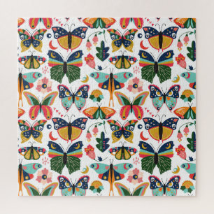 Puzzle Mariposas Boho: Patrón de papel tapiz sin costura.
