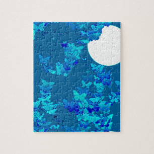 Puzzle Mariposas contra el cielo azul nocturno, lunares