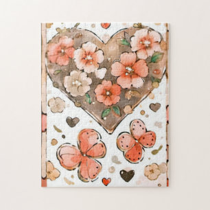 Puzzle Mariposas, corazones y flores