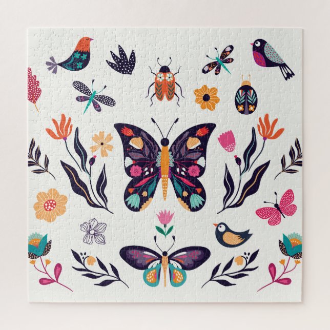 Puzzle Mariposas de elementos de primavera Flores de aves (Vertical)