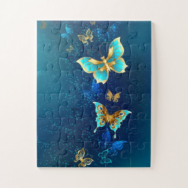 Puzzle Mariposas doradas sobre fondo azul (Vertical)