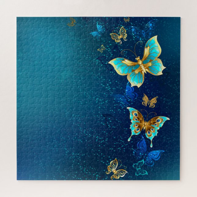 Puzzle Mariposas doradas sobre fondo azul (Horizontal)