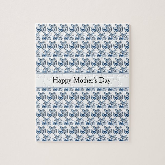 Puzzle Mariposas en azul Delft, personalizable (Vertical)