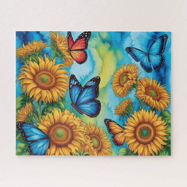 Puzzle Mariposas Lindas Con Girasoles (Horizontal)