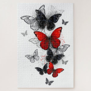 Puzzle Mariposas Morpho voladoras negras y rojas