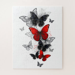 Puzzle Mariposas Morpho voladoras negras y rojas