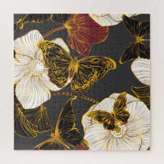 Puzzle Mariposas y flores: Patrón de Boho de primavera