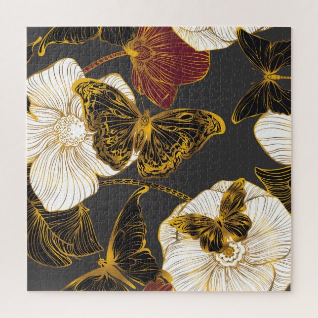 Puzzle Mariposas y flores: Patrón de Boho de primavera (Vertical)