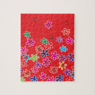 Puzzle Mariquitas y flores retro