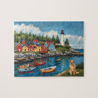 Puzzle Maritime Village Lighthouse & Golden Retriever
