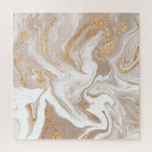 Puzzle Mármol beige líquido, arte de oro.