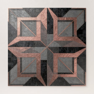 Puzzle Mármol geométrico negro de oro rosa
