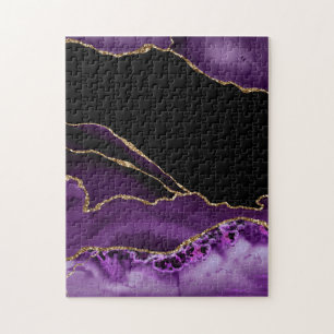 Puzzle Mármol Negro Violeta Ágata Glamour Oscuro Dorado