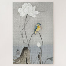 Martín Pescador Japonés Antiguo con Flor de Loto