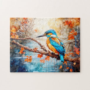 Puzzle Martín pescador sobre estanque en estilo pictórico