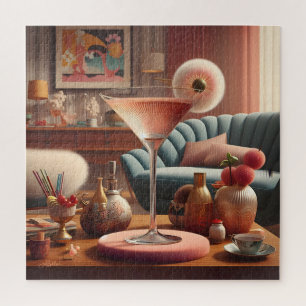 Puzzle Martini con flores de cerezo futurista atómico