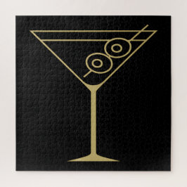 Puzzle Martini de aceituna dorado modernista de mediados