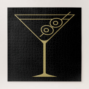 Puzzle Martini de aceituna dorado modernista de mediados