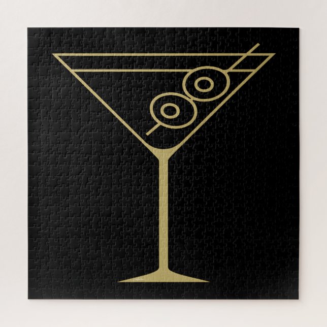 Puzzle Martini de aceituna dorado modernista de mediados  (Vertical)
