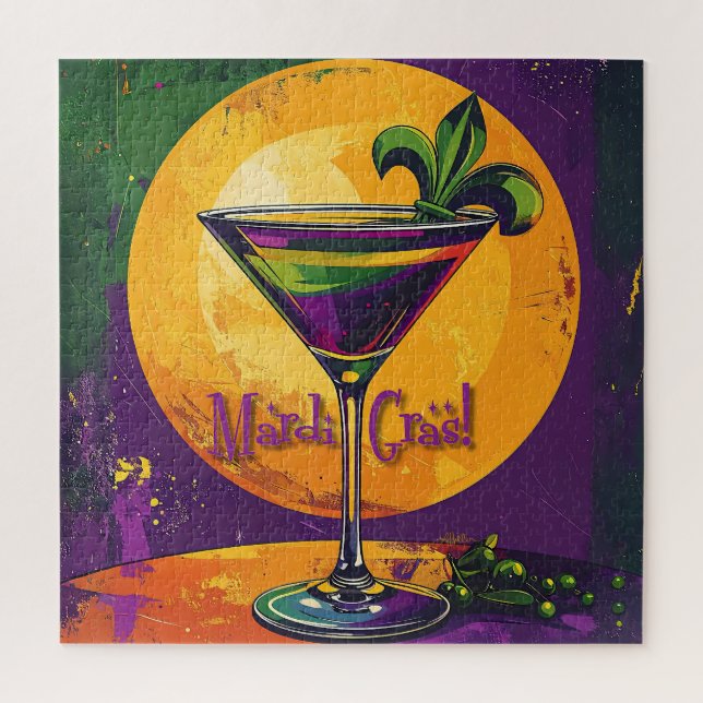 Puzzle Martini de Flor de Lis del Crepúsculo de Mardi Gra (Vertical)
