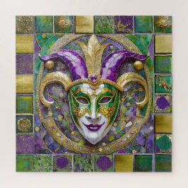 Puzzle Máscara de Jester Mardi Gras verde dorado