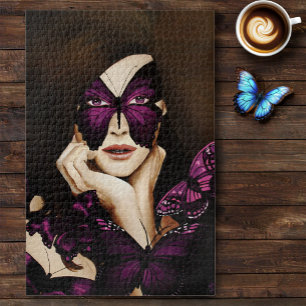 Puzzle Máscara de Mariposa Morada Mujer Elegante Fantasía