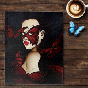 Puzzle Máscara de Mariposa Roja Mujer Fantasía Gótica
