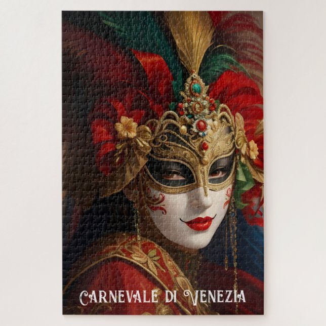 Puzzle Máscara del Carnaval de Venecia roja verde dorada (Vertical)