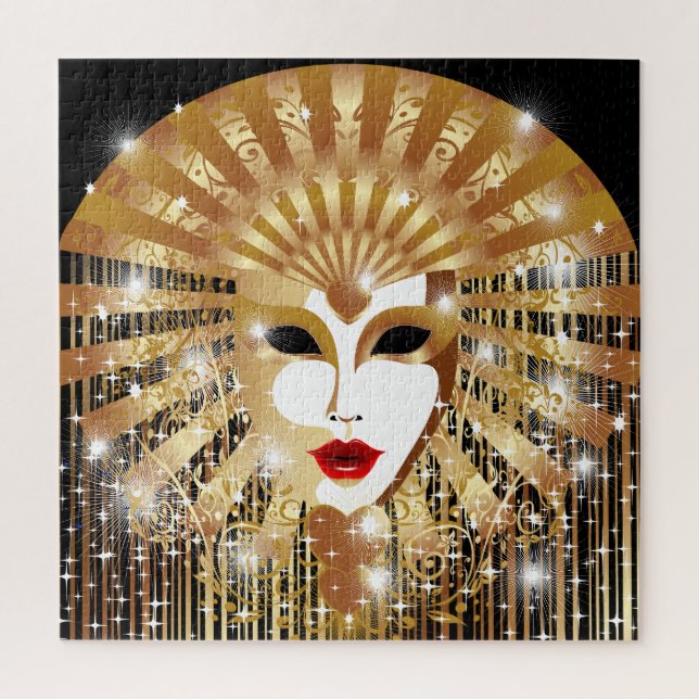 Puzzle Máscara Fiesta del Carnaval de Venecia Dorada (Vertical)